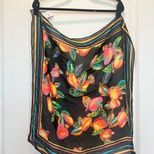 Farm Rio Tropical Fruit Silk Feel Scarf Black Multicolor Floral Wrap
